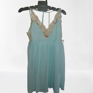 NWT Paper Crane Crochet Lace V-Neck Dress Light Blue Size M Fall Layering